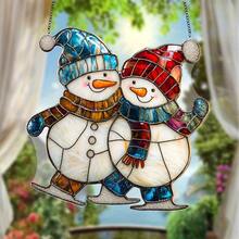 Adorno colgante de acrílico plano y lindo de muñeco de nieve navideño, decoración colgante para ventanas, regalo navideño para el hogar, decoración de invierno, adorno navideño, decoración de pared, apto para jardín, porche, dormitorio, oficina, cocina, decoración del hogar y decoración de patio exterior