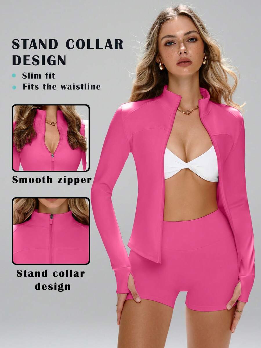 这款运动夹克采用简约时尚的设计,融合了学院风和运动元素。长袖带拇指孔,舒适弹力的面料适合舞蹈/普拉提等运动。低领前拉链设计,方便您轻松从街头过渡到健身房。这款夹克采用塑形缝线、修身剪裁、全面覆盖、长袖带拇指孔、有效收腰、提胸褶裥和360度弹力面料,并配有防滑拉链护片。女士修身拉链夹克,春季款。 - 玫紅色 - 查看 1