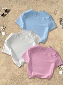 Mujer camiseta casual con estampado floral playero suelta cuello redondo manga corta primavera verano para vacaciones - Multicolor - Ver 2