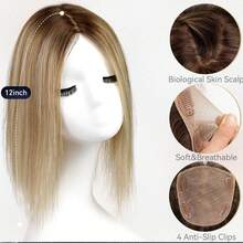 5.5x5 大覆盖假发，无刘海，12 英寸真发假发，适合头发稀疏的女性，遮盖白发根