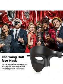 Máscara Hemisférica, Máscara Veneziana Leve de Fantasma, Máscara Feminina, Máscara Masculina. Presentes do Dia dos Namorados, Presentes de Festival, Presentes de Aniversário, Máscaras de Baile de Máscaras, Máscaras da Moda, Máscaras Sexy e Interessantes para Olhos para Fantasias de Halloween - Preto - Visão 5