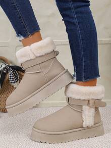 Knöchelhohe Stiefel, neue Winterstiefel mit Gürtelschnalle, dicker Sohle, warmes Futter für Frauen