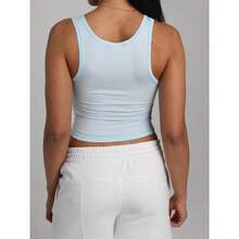 Women Rib Tank Top Padded Workout Top Square Neck Crop Tank Fitted Basic Cami Tops - Blue Ice - 查看 5