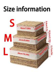 3pcs(S+M+L)/1set Handwoven Bohemian Style Storage Baskets With Lids, Rustic Woven Baskets For Bathroom, Desktop, Living Room, Bedroom, Kitchen, Versatile Organizer Bins, Ideal Gift Basket - Khaki - View 3