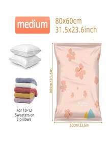 3个/1个真空收纳袋，节省空间的真空密封袋，樱花图案太空袋，用于衣服、被子、毛毯、床上用品的真空密封袋