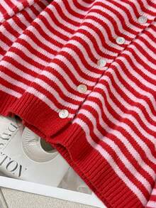 Vivid Style Autumn/Winter New Women's Fashion Street Loose Striped Knit Cardigan Sweater Jacket, Street Style, Airport, Christmas, Christmas Sweater, New Year