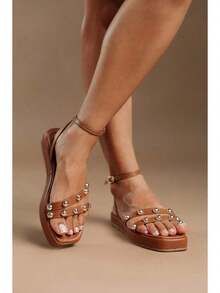Women's Flatform Sandal Half Sphere Ball Fashion Blogger - Camel - View 2