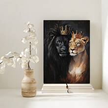 1 Pc Canvas Painting,Lion, Crown, Painting, Canvas, Vase ,Wood Framed Painting (1) Thickness 2.5 Cm/ 1 Inch-Home Decoration For All Occasions,Ideal New Year, Valentine's Day,Thanksgiving,Easter,Christmas Gift,Room Decoration Aesthetic,Wall Decoration Art,Perfect Gift,Autumn And Winter Wall Decoration,Living Room Decoration, Bedroom Decoration, Kitchen Decoration, Entry Decoration, Bathroom Decoration, Direct Wall Painting, High Quality Wall Painting Poster,Modern Home Decoration Stretched And Framed Ready To Hang - 彩色 - 查看 2