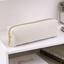 1/2pcs Solid Color/Plaid Multi-Functional Pencil Case, Diamond Pattern Large Capacity Pencil Box, Stationery Pouch, Plush Student Pencil Case, Pencil Bag, Backpack - Apricot - View 8