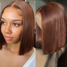 Oxeye 13*4 Straight Bob Human Wigs 200% Chocolate Brown Bob Lace Front Wig 13x6x1 Lace Frontal Wig Human Hair Wigs Dark Brown Straight Human Hair Wig #4 Colored Long Straight Wig Pre Plucked With Baby Hair Natural Black Straight Human Hair Wig - #4 - 查看 1