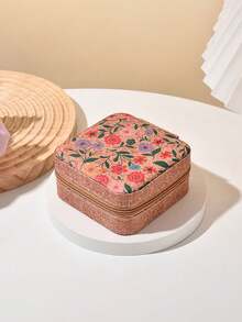 1pc, Retro Upgraded Style With Earring Plate Long Exquisite Cork Portable Large Capacity Jewelry Box Earring Ring Necklace Travel Multilayer Storage Box Jewelry Box Earring Ring Necklace Travel Storage Box Jewelry Earring Elegant Style Printed Jewelry Box Multifunctional Jewelry Storage Box Zipper Convenient Jewelry Bag