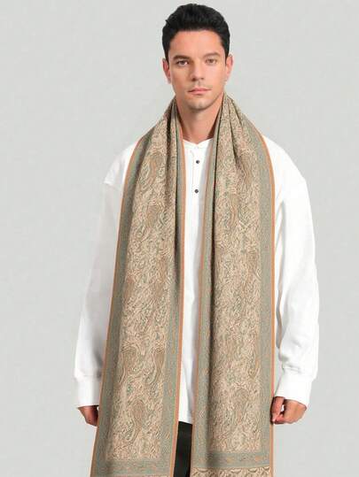 1 قطعة وشاح جاكار بنمط بوهيمي سميك، وشاح كاجوال مناسب للاستخدام اليومي للرجال والنساء، مناسب للخريف والشتاء
