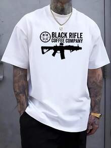 Men's Casual Graphic T-Shirt - BLACK RIFLE COFFEE COMPANY Print, Soft Breathable Summer Tee, Regular Fit Round Neck, White With Black Rifle Design, Hand Wash Only, Gun T Shirt, Everyday Tee, Minimalist Design, Comfortable Material, Print Tee, Streetwear Lovers - trắng - Xem 1