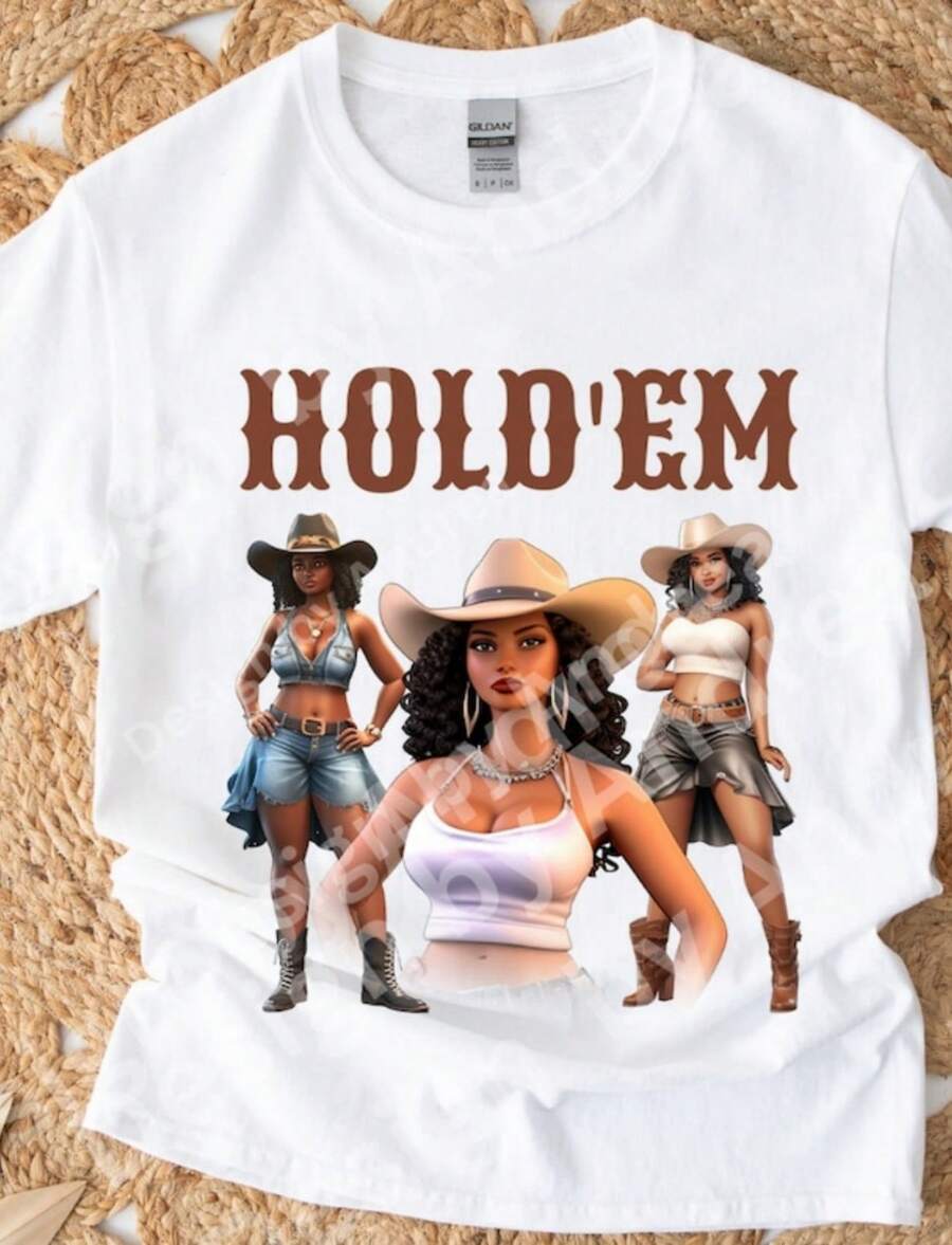 Cowgirl Tshirt, Western Themed Shirts, Country Girl Tshirts, Gift For Her, African American Cowgirl Tshirts,Afro Tshirts, Cowgirl Gift - 白色 - 查看 1