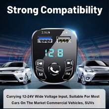 Car FM Transmitter Bluetooth 5.0 Handsfree Car Kit Audio MP3 Modulator 3.1A Player Audio Receiver 2 USB Fast Charger Compatible With Apple Compatible With IPhone, IPad, Android Phone, Laptops, Fast Charging Adapter Quick Charge And Multi-Device Support Compact Design For And Efficient Charging On-The-Go Fast Car Charger - Black - View 4