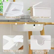 FRETONBA Schublade unter Schreibtisch, 2 Stück Schubladen Organizer Aufbewahrungsbox, Selbstklebende Schubladen Organizer für Büro, Versteckte Schubladenbox Weiße