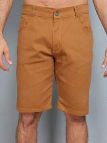 Men's Plain Colored Twill Bermuda Shorts - Rust Brown - View 4
