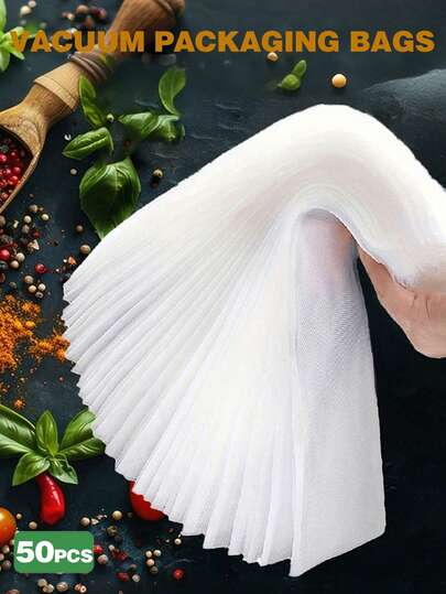 50 st. premium vakuumförslutningspåsar, återanvändbara, lufttäta, färskhetsbevarande, kompressionsförseglande köksvakuumpåse, vakuumförslutningsmaskin för mat, matförvaringspåse, för frukt, grönsaker, spannmål, kött, tillagad mat, kökstillbehör