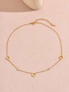 VceTd 一套优雅简约时尚镂空四叶草项链手链耳环首饰套装，女士款，玻璃镶嵌四叶草项链手链耳环套装，高品质防水不褪色首饰，时尚配饰礼品，节日礼物 - 金黃色 - 查看 7