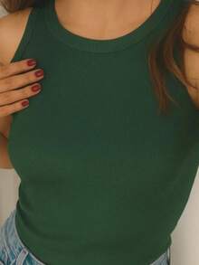 Women's Ribbed Tank Top Candy Blogger Fashion - Green - View 1