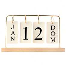 Calendário de Mesa Permanete Decorativo com Plaquinhas Casa Escritório - Dourado - Visão 6