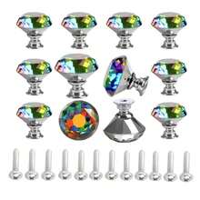 12pcs Crystal Glass Handles For Wardrobe Door Cabinet Drawer Shoe Cabinet Kitchen Cabinet Furniture, Cabinet Door Single Hole 1.18inch, Small Zinc Alloy Handle, Furnitur Accessories