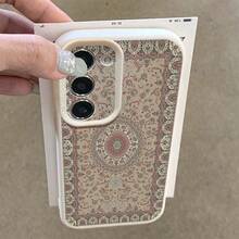 1pc Vintage Pattern TPU Phone Case Compatible With IPhone//Redmi Phones - White - View 3