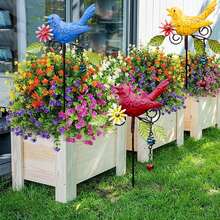 Metal Bird Wind Chime Decorative Garden Wooden Stake -14.2 Inch Outdoor Metal Flower And Metal Courtyard Art Outdoor And Garden, Terrace Rust Proof Shaking Bird Lawn Decoration - A Gift For Gardeners - Multicolor - View 3