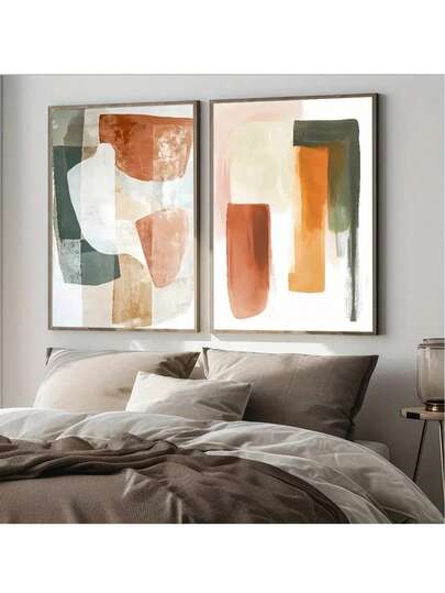 CPWAD 2pcs Frameless Bohemian Geometric Abstract Wall Art Canvas Poster, Simple Green Abstract Shape Art Painting, Suitable For Modern Home Decoration Prints In Apartments, Bedrooms And Living Rooms