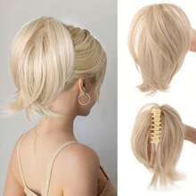 Synthetic Claw Clip Ponytail Extension 8-Inch Light Brown Short Curly Ponytail Hair Piece For Women's Daily Use