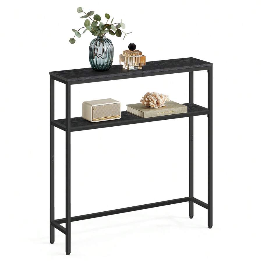 VASAGLE Mesa de Consola de 2 Niveles, Mesa Auxiliar, 20 x 80 x 80 cm, Gris Carbón y Negro Tinta MLNT130B22V1 - Negro - Ver 1