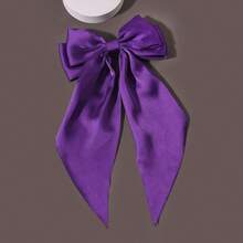 1pc Solid Color Satin Hair Clip With Ribbon And Large Bow Decoration For Women, Versatile Valentine's Day Valentines,Hair Accessories,Hair Barrettes Hair Clips Claw Clips Hair Claws, School Stuff, Elegant, College, Winter Outfit For Women, Bows, Cute, Head Accessories - Purple - View 6