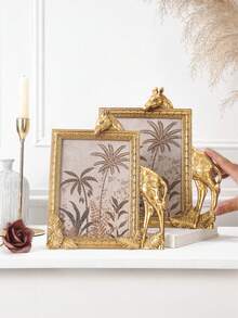 1pc Gold Resin Rectangular Giraffe Shaped Decorative Photo Frame, Resin Material Frame For Tabletop Cozy Photo Display And Photography Prop - Gold - View 12