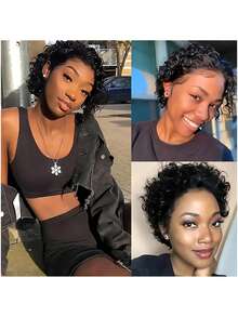 150% Density, Short Curly Wave Lace Frontal Wig - Natural Human Hair, 13x4 Glueless Front, Elegant Pixie Cut Style, Versatile, 6 Inch, Short Curly Wig Curly Wave Lace Front Human Hair Wig For Women Chic Pixie Cut Bob Wig For Women - Halloween Pre-Plucked With Youngsters Hair, Short Curly Human Hair Pixie Cut Wig Human Hair Short Bob Human Hair Wigs Pre Plucked Short Curly Human Hair Wigs Pixie Cut With Baby Hair Pixie Cut Bob Wig