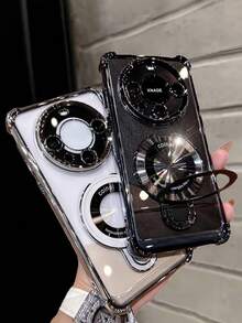 奢华电镀透明银色手机壳，带磁吸指环支架，镶嵌闪亮水钻，Y2K风格，防震防摔，夏季新款时尚硅胶软壳，兼容三星Galaxy S24 S25 Ultra FE A56 A16 4G 5G，兼容小米Redmi 14C，兼容华为荣耀OPPO Reno Realme MOTO Infinix，男女通用Y2K风格2025 - 銀色 - 查看 5