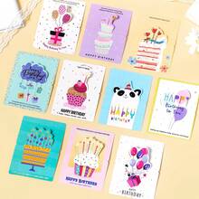 10pcs Birthday Cards 3D Small Size Cartoon Simple Ins Style Folded Handwritten Wishes Birthday Cards - 10 tấm thiệp sinh nhật hình dạng - Xem 5