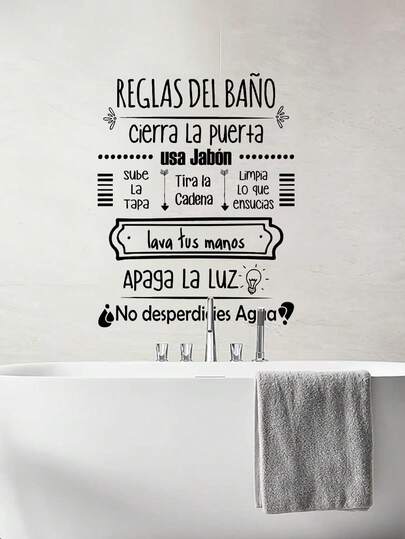 1 Sheet Spanish Bathroom Rules Bathroom Self-Adhesive Wall Sticker Toilet Sticker Home Decoration Wall Stickers Room Decor Wall Decor Bedroom Decor Kitchen Decor