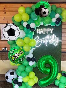 5pcs 1-9 Years Old Football Birthday Balloon Set, Includes Green Number 1-9 Balloons, 18 Inch Round Football World Cup Balloons, Football Foil Balloons, Suitable For 1-9 Years Old Football Birthday Theme Party, Football Field Decoration, Sports Theme Party Supplies, Birthday Party Decoration, Sports Event Party Supplies - Multicolor - View 1