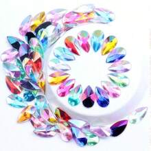 50颗8*13mm亚克力非烫钻，平底水滴尖面AB彩DIY首饰