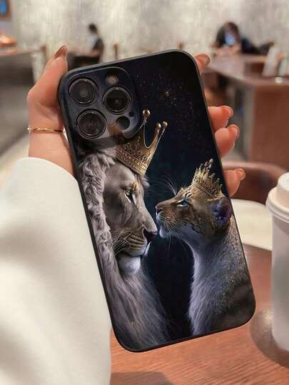 1pc Premium Lion Couple Painted Pattern TPU Shockproof Phone Case, Suitable As Gift For Boyfriend/Girlfriend, Compatible With IPhone XS/XS Max/XR/11/12/13/14/14 Plus/15/15 Plus/16/16 Plus/7/8 Plus