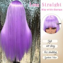 Red Long Straight Synthetic Wig With Bangs, Women's Cosplay Wig, Heat Resistant, Suitable For Halloween And Cosplay Parties - Multicolor - View 2