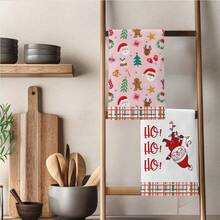 2 Stück Weihnachtsmann, Weihnachtsbaum, Kranz, Weihnachtsstrümpfe, Handschuhe, Rentier, Glocken, Sterne bedruckte Küchentücher, Geschirrtücher, Handtücher, Geschirrtücher, Heimdekoration, Küchendekoration, Kochen, Backen, Geschirrtücher, Reinigungsbedarf, geeignet für Restaurant, Küche, Feiertags-Dekoration und Geschenke, ganzjährig