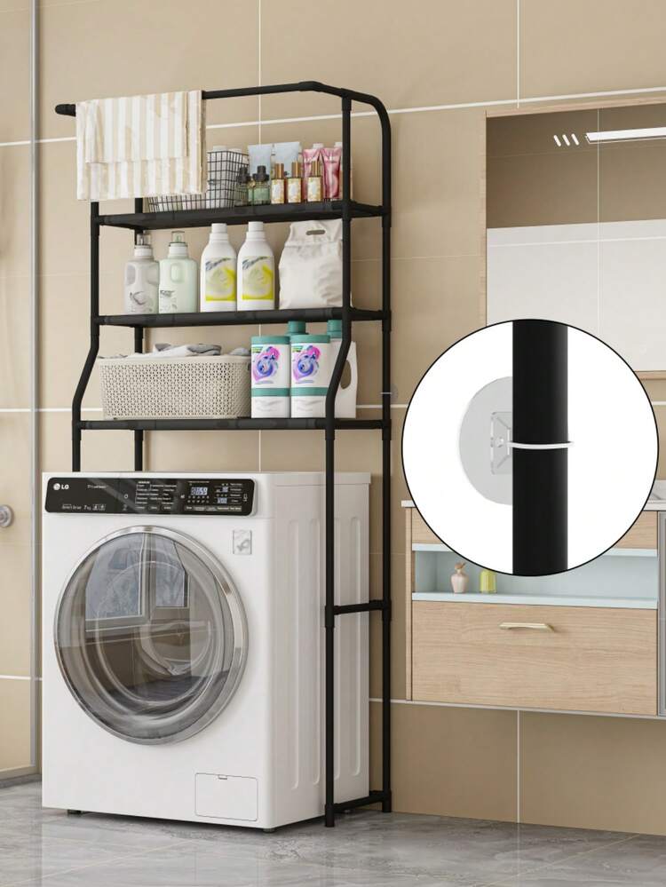 1 st golvställ med 3 våningar, robust järnrör, högkapacitetsförvaringshylla för badrum, tvättstuga, ingen borrning krävs - Multifärgad - Visa 7