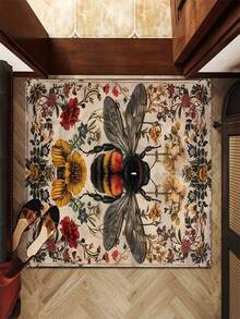 1pc New Vintage Bee Pattern Doormat, Suitable For Living Room, Bedroom, Indoor - Machine Washable - Flannel Material, Delicate Wrap, Skin-Friendly, No Pilling, Slightly Water-Resistant Easy Care, Odorless - Ideal For Home Decor, Room Decoration