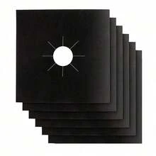 Gas Stove Burner Liners, 6/1 Pack Non-Stick Reusable Gas Range Protectors Stove Top Covers For Gas Burners Heat-Resistant Dishwasher  10.6"X10.6" - 黑色 - 查看 12