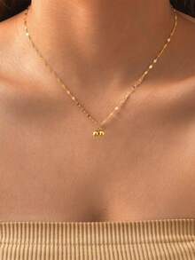 不锈钢防水不褪色可爱小巧樱桃吊坠项链，适合女性日常佩戴 - 金色 - 查看 1