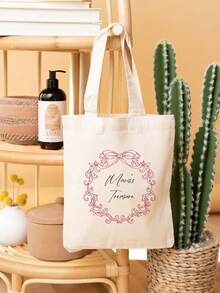 1pc Customized Canvas Tote Bag, Personalized Floral Pattern Storage Bag, Small Cloth Bag For Wedding Gift, Jewelry Storage Bag, Party Gift Packaging - Multicolor - View 6