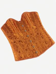 Corset buste jacquard sans bretelles, style classique vintage. Top de corset, corsage, bustier, corset sur-buste, vêtement extérieur sans bretelles pour femmes, costume de scène burlesque vintage, Halloween - Roux - Voir 6