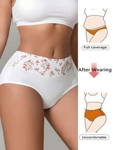 Set de 3 bragas de mujer de cintura alta, con estampado floral de colores contrastantes negro, blanco y gris, bragas cómodas y versátiles para uso diario