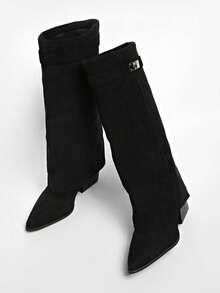 Western Style Holiday High Heel Retro Brown Maillard Mid-Calf Boots For Women, Knee-High Boots, Fall, Winter, 2025 New Autumn Western Cowboy Pants Tube Long Riding Boots,Party